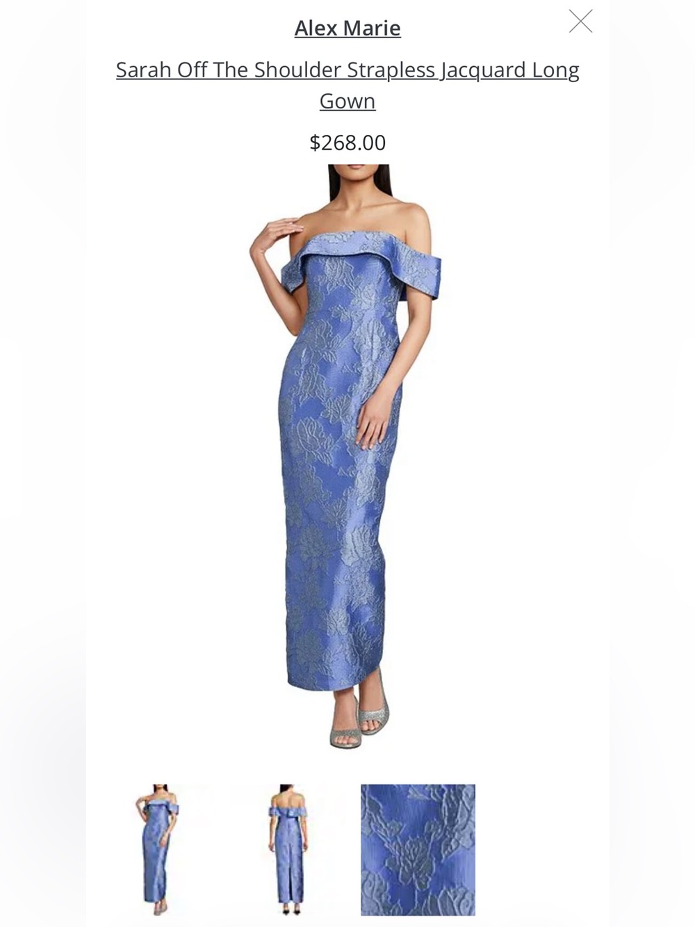 Alex Marie Sarah Blue Off The Shoulder Jacquard Gown